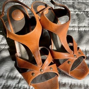 Stuart weitzman strappy platform heals in brown